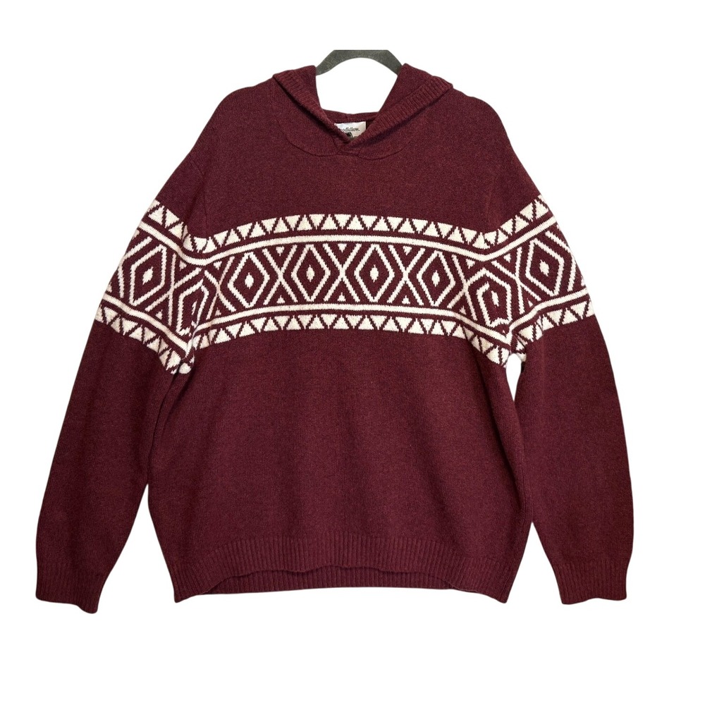 Men's Burgundy Geometric Fair Isle Hoodie Sweater Size XXL NWT Nordic Ski Preppy
